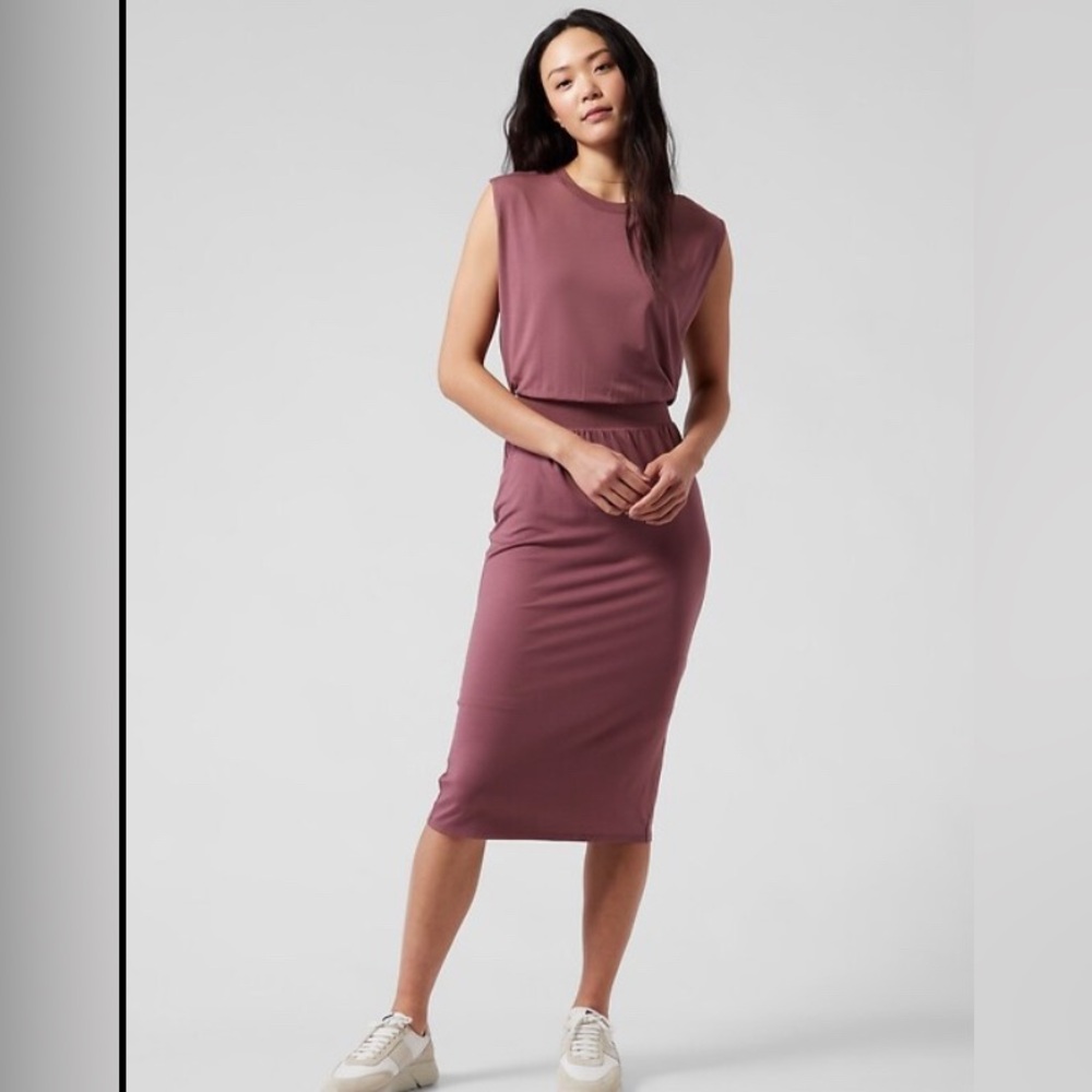 Gorgeous Athleta Sleeveless Santorini Cinch Midi Dress in tawny rose XL nwt
